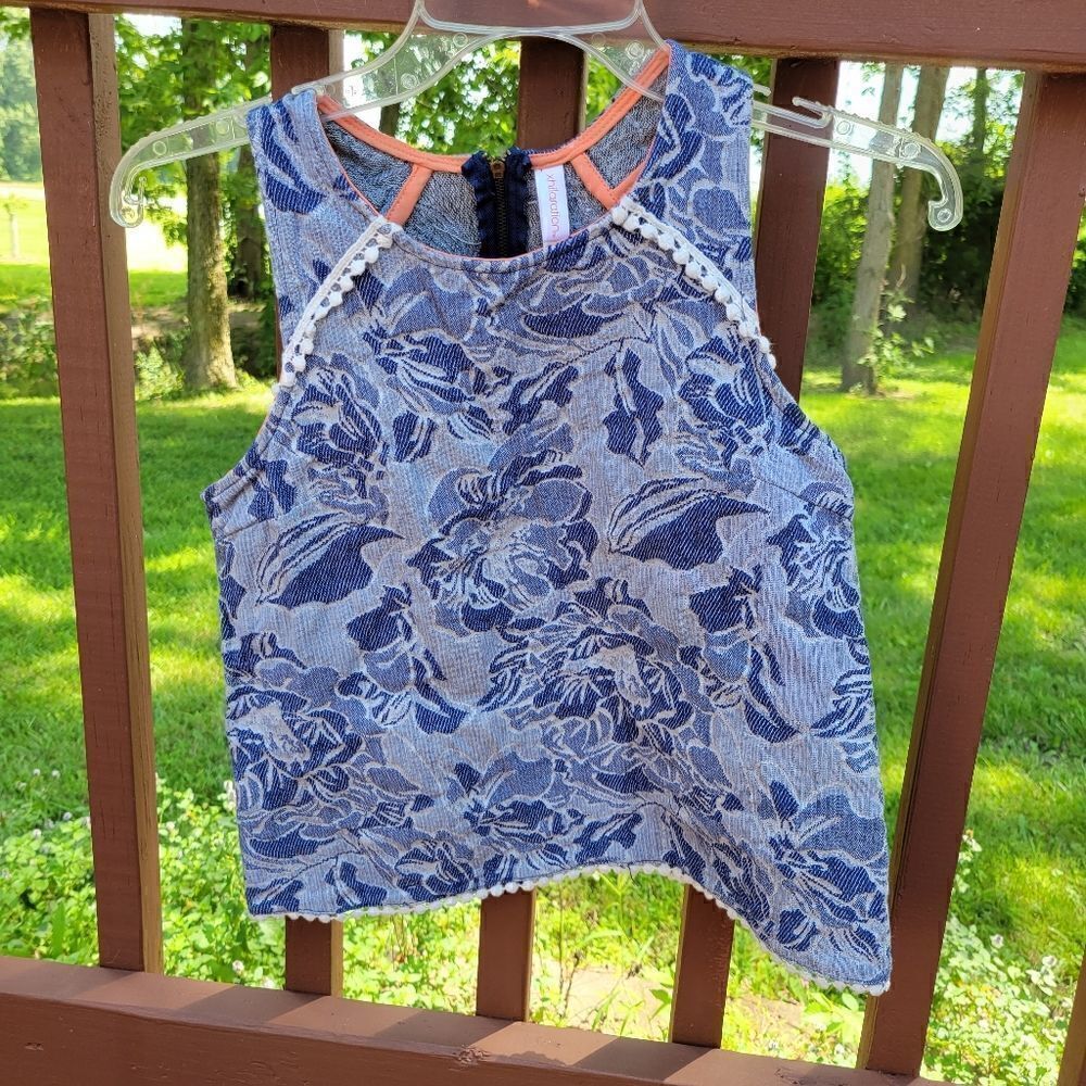 Xhilaration Racer Back Blouse Top Women's Blue Embroidered Casual, Small